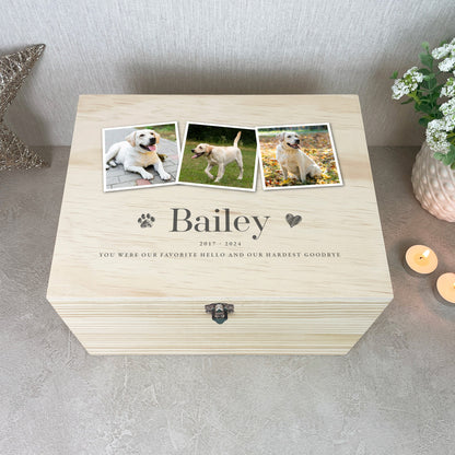 Personalised Three Photo Pet Memorial Keepsake Box - 5 Sizes (16cm | 20cm | 26cm | 30cm | 36cm)