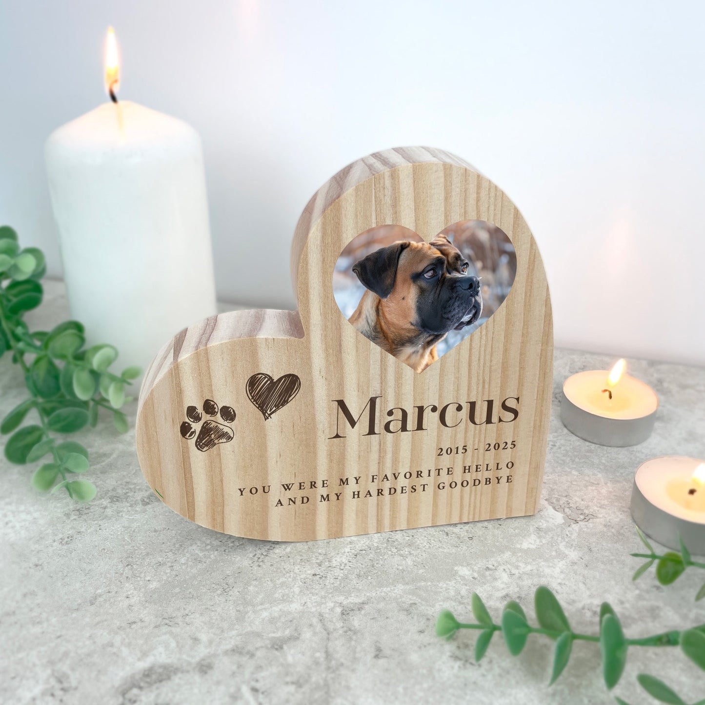 Personalised Sketch Pet Photo Wooden Freestanding Heart