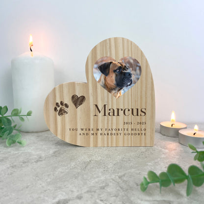 Personalised Sketch Pet Photo Wooden Freestanding Heart