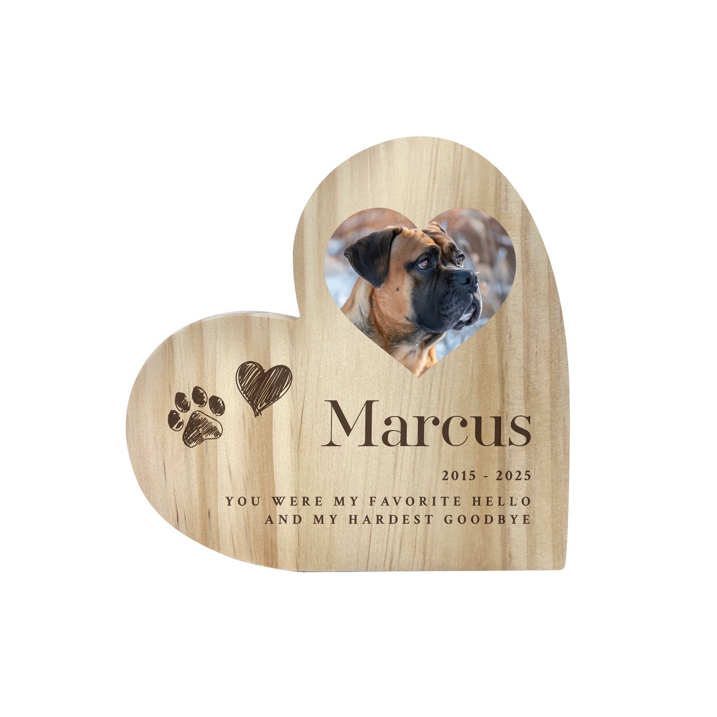 Personalised Sketch Pet Photo Wooden Freestanding Heart