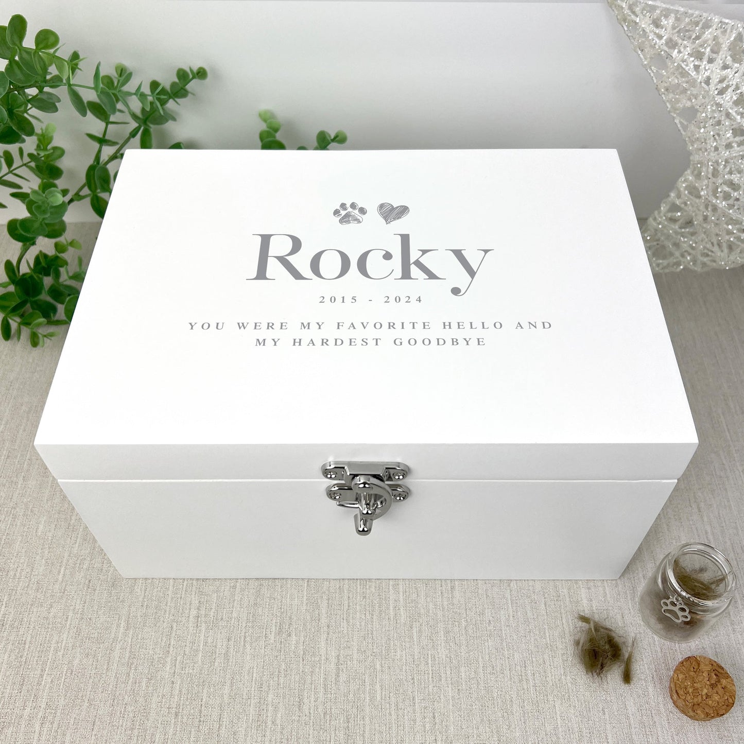 Personalised Sketch Pet White Wooden Memorial Keepsake Box - 3 Sizes (22cm | 27cm | 30cm)