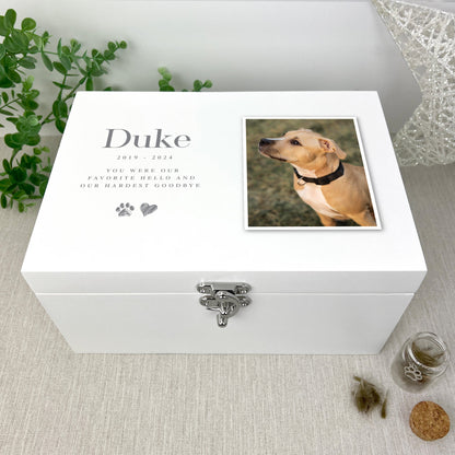 Personalised Sketch Pet Photo White Wooden Memorial Keepsake Box - 3 Sizes (22cm | 27cm | 30cm)