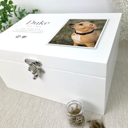 Personalised Sketch Pet Photo White Wooden Memorial Keepsake Box - 3 Sizes (22cm | 27cm | 30cm)