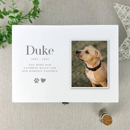 Personalised Sketch Pet Photo White Wooden Memorial Keepsake Box - 3 Sizes (22cm | 27cm | 30cm)