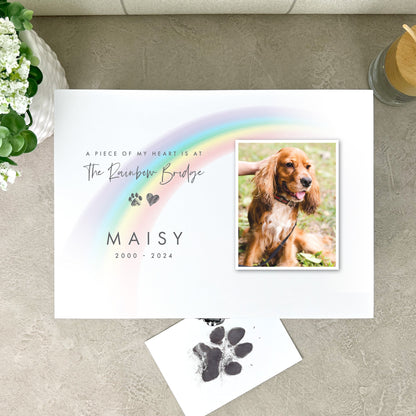 Personalised Rainbow Bridge Pet Photo White Painted Wooden Memorial Keepsake Box - 3 Sizes (22cm | 27cm | 30cm)