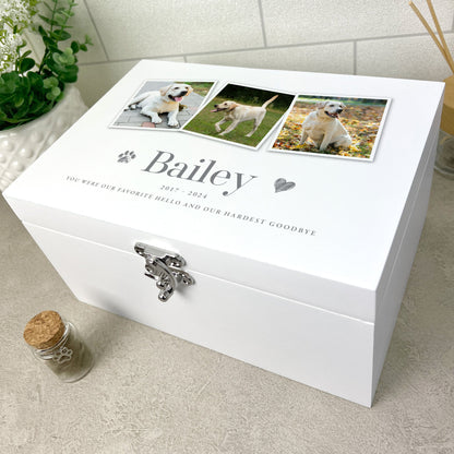 Personalised Three Photo White Wooden Pet Memorial Keepsake Box - 3 Sizes (22cm | 27cm | 30cm)