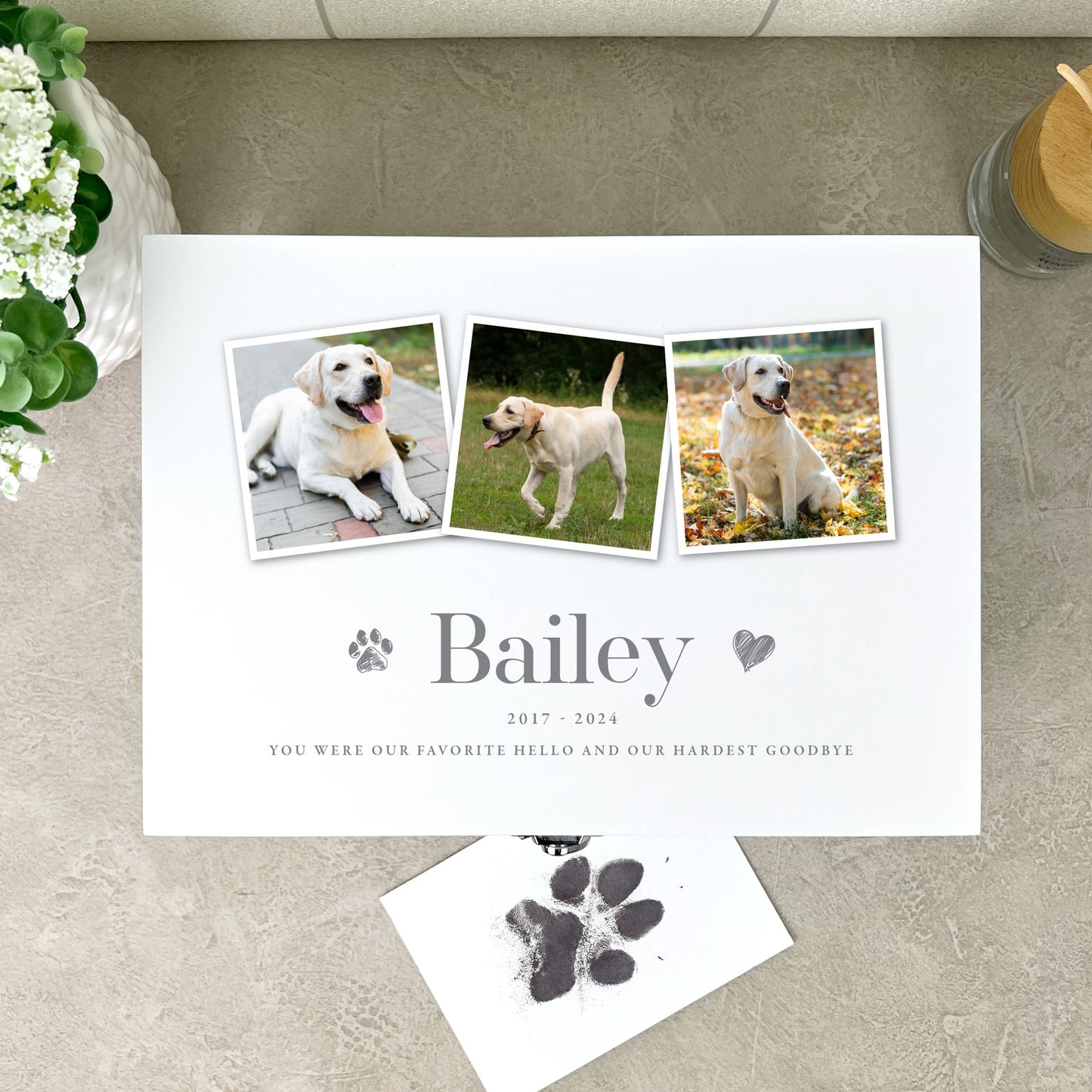 Personalised Three Photo White Wooden Pet Memorial Keepsake Box - 3 Sizes (22cm | 27cm | 30cm)