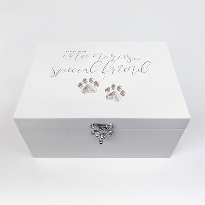 'Treasured Memories' White Painted Wooden Pet Memorial Keepsake Box