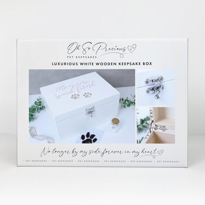 'Treasured Memories' White Painted Wooden Pet Memorial Keepsake Box