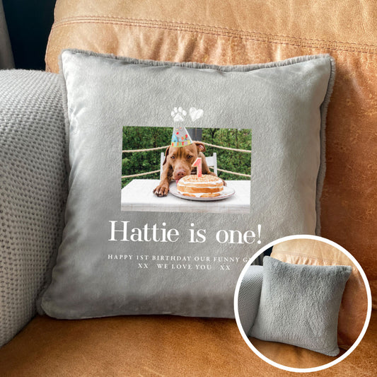 Personalised One Photo Any Message Pet Faux Fur Cuddle Cushion