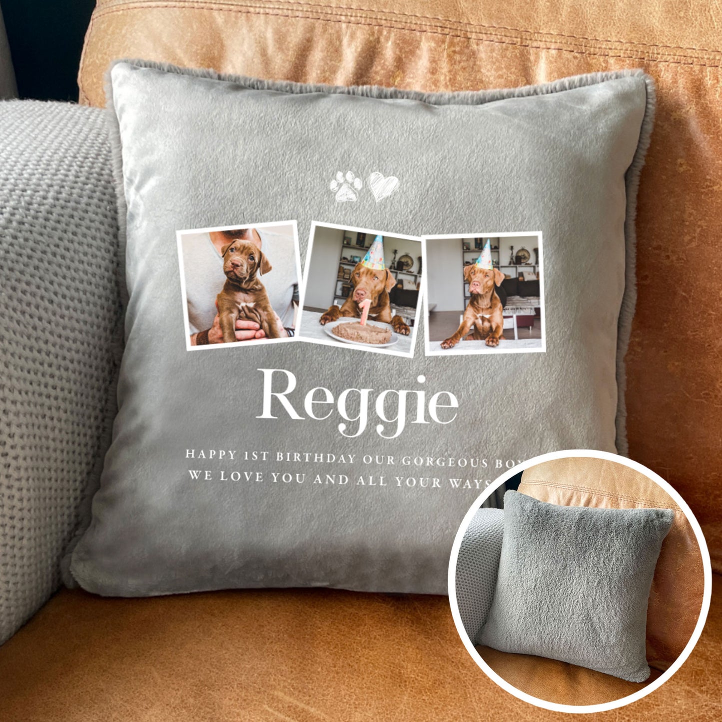 Personalised Three Photo Any Message Pet Faux Fur Cuddle Cushion