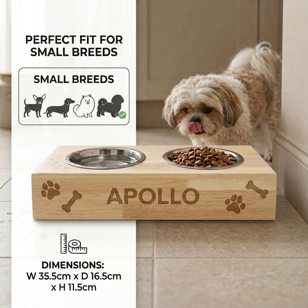 Personalised Wooden Raised Double Dog Bowl