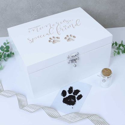 'Treasured Memories' White Painted Wooden Pet Memorial Keepsake Box