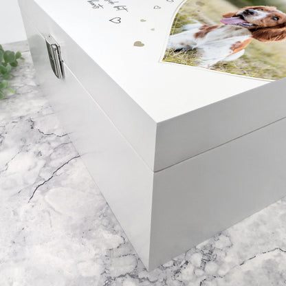 Personalised Square Luxury White Wooden Pet Memorial Photo Memory Box