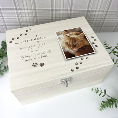 Personalised Paw Prints Large 34cm Luxury Wooden Pet Memorial Photo Memory Box