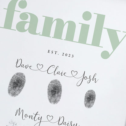 Personalised Pale Green Family (inc. Pets) Fingerprint Framed Print + Ink Pads