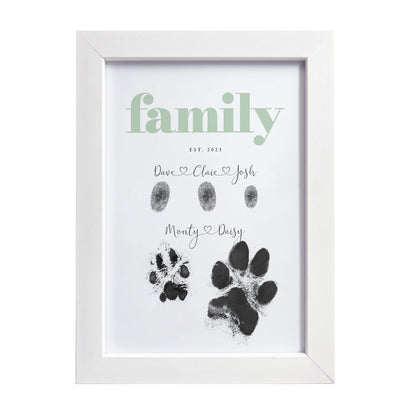 Personalised Pale Green Family (inc. Pets) Fingerprint Framed Print + Ink Pads