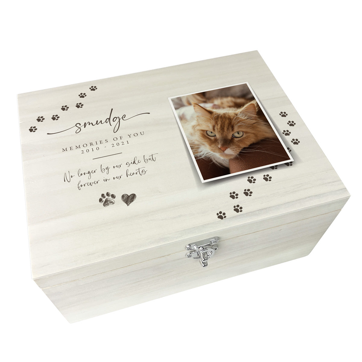 Personalised Paw Prints Large 34cm Luxury Wooden Pet Memorial Photo Memory Box