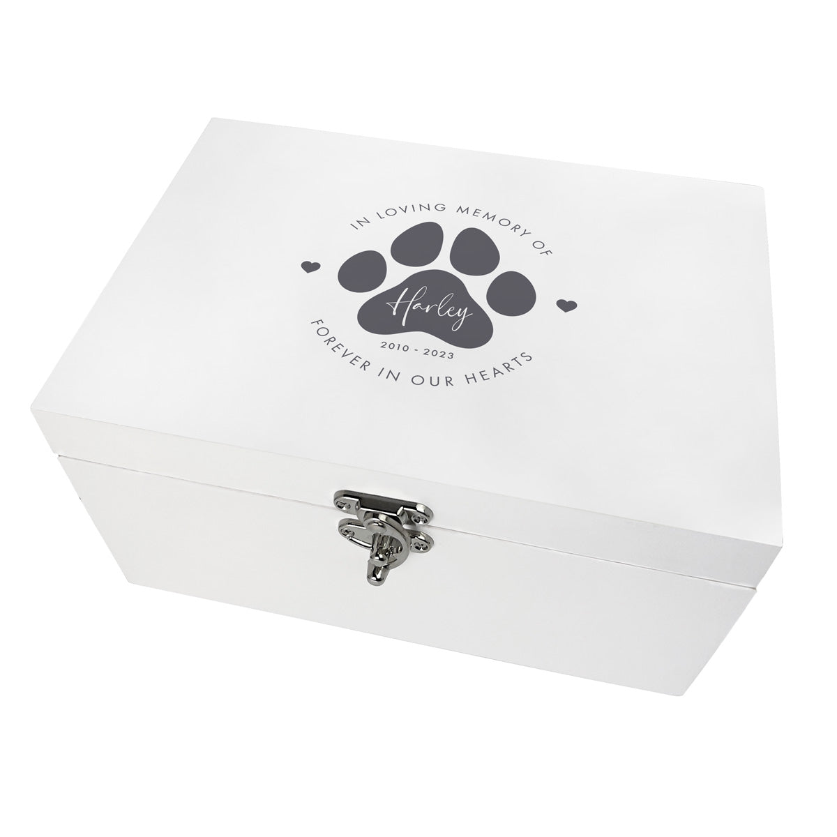 Personalised White Wooden Pet Name Memorial Memory Box - 3 Sizes (22cm | 27cm | 30cm)