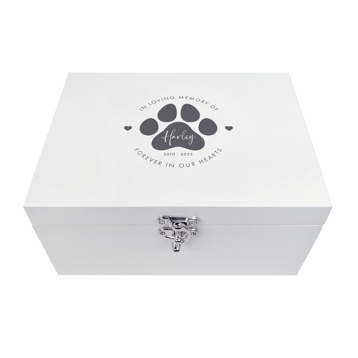 Personalised White Wooden Pet Name Memorial Memory Box - 2 Sizes