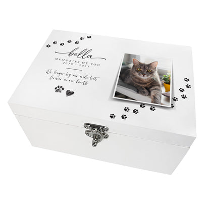 Personalised Paw Prints Pet Memorial White Wooden Photo Memory Box - 3 Sizes  (22cm | 27cm | 30cm)