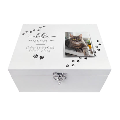 Personalised Paw Prints Pet Memorial White Wooden Photo Memory Box - 3 Sizes  (22cm | 27cm | 30cm)