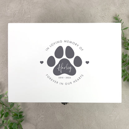 Personalised White Wooden Pet Name Memorial Memory Box - 3 Sizes (22cm | 27cm | 30cm)