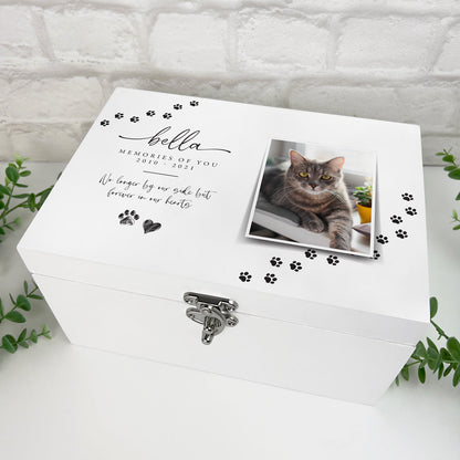 Personalised Paw Prints Pet Memorial White Wooden Photo Memory Box - 3 Sizes  (22cm | 27cm | 30cm)