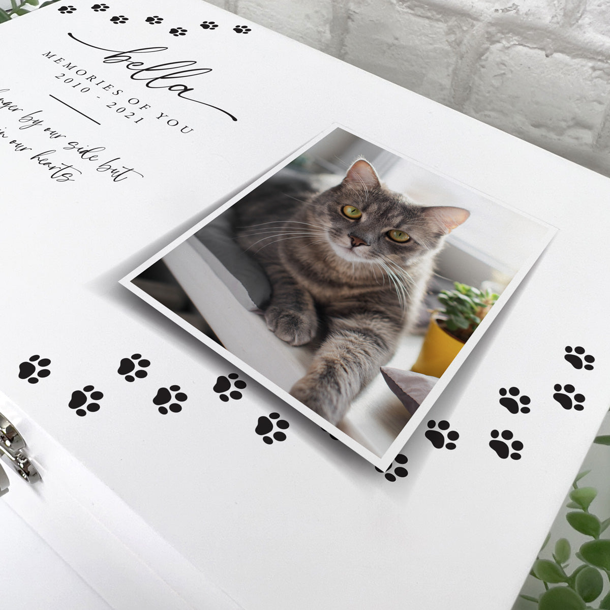 Personalised Paw Prints Luxury Pet Memorial White Wooden Photo Memory Box - 2 Sizes  (27cm | 30cm)