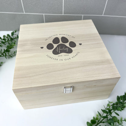 Personalised Wooden Square 28cm Pet Name Memorial Memory Box