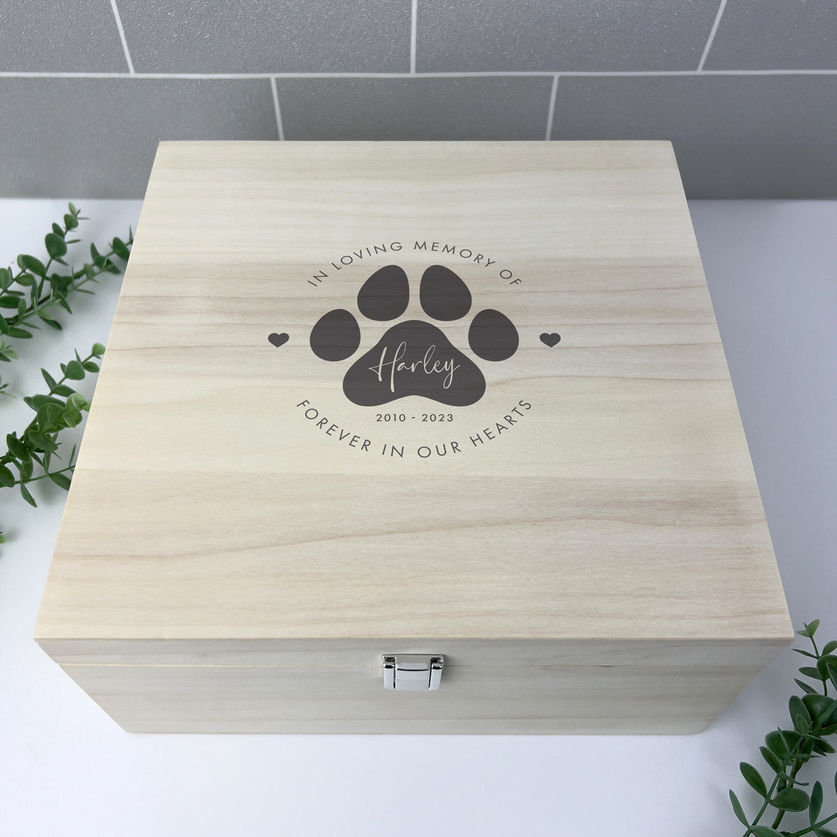 Personalised Wooden Square 28cm Pet Name Memorial Memory Box